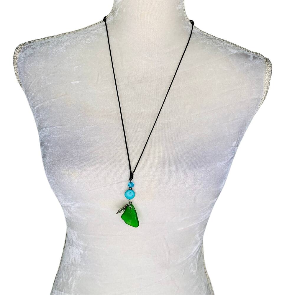 Seaglass Turtle Turquoise Necklace Adjustable Rope